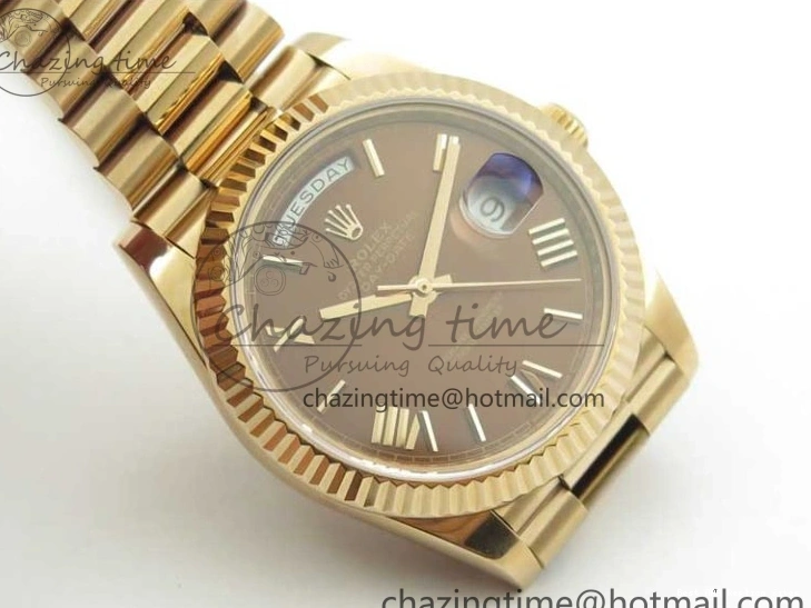 Best AAA Replica Sites A 228239 New 904 Dial on 40mm RG President QuickDry Dial BP Brown 2824 Bracelet Roman Day-Date RG Version 0110